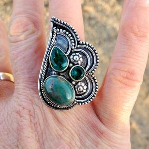 New Bloodstone & Peridot 925 Silver Ring.